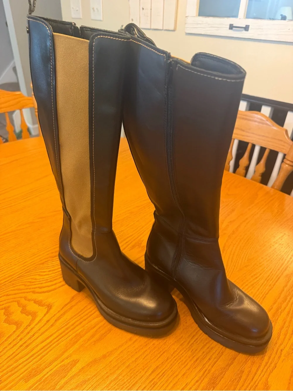 Scotch & Soda Black Over-the-Knee Boots with brown Panel size 9